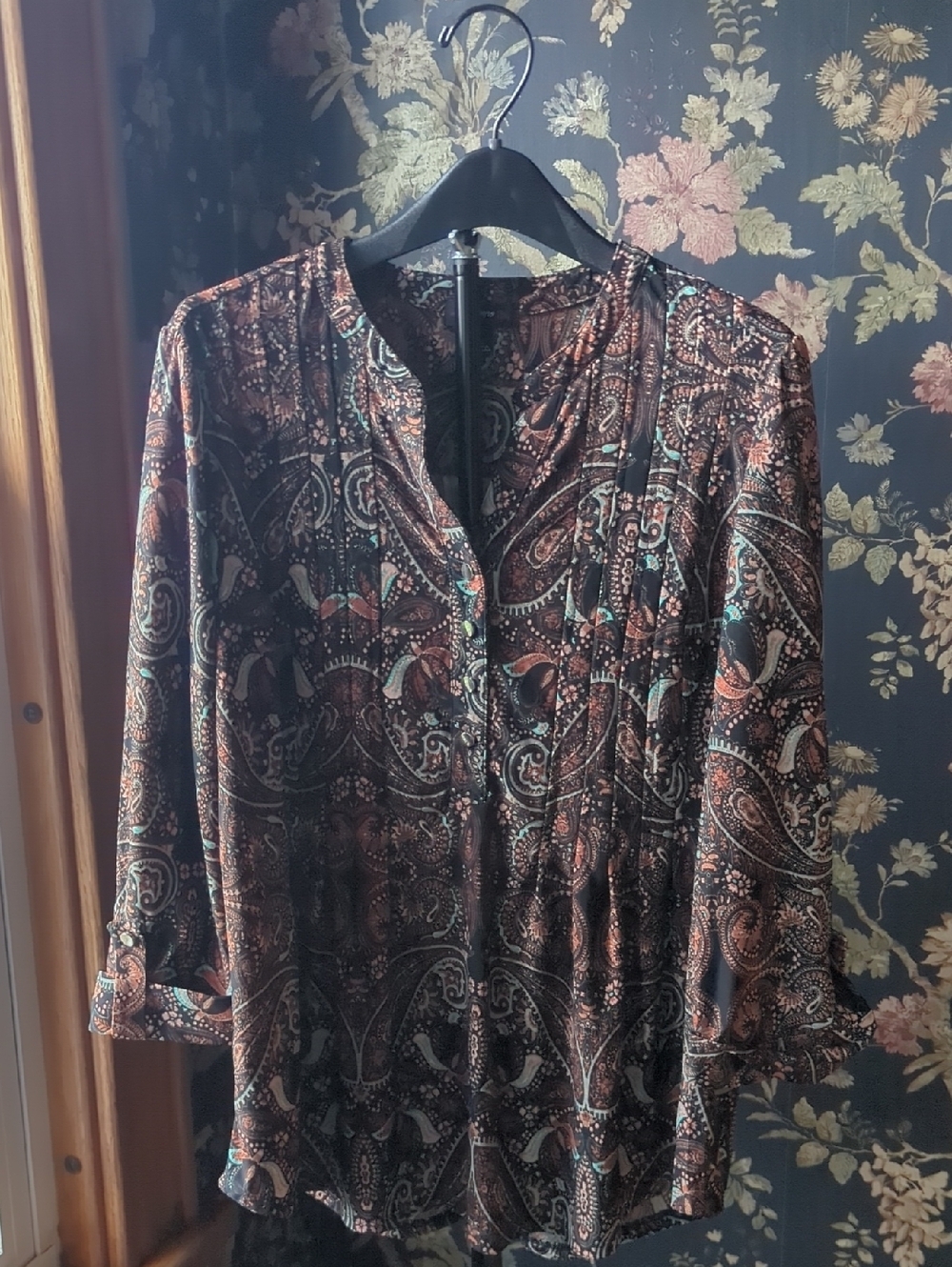 Cocomo Brown Paisley Long Sleeve Blouse L
